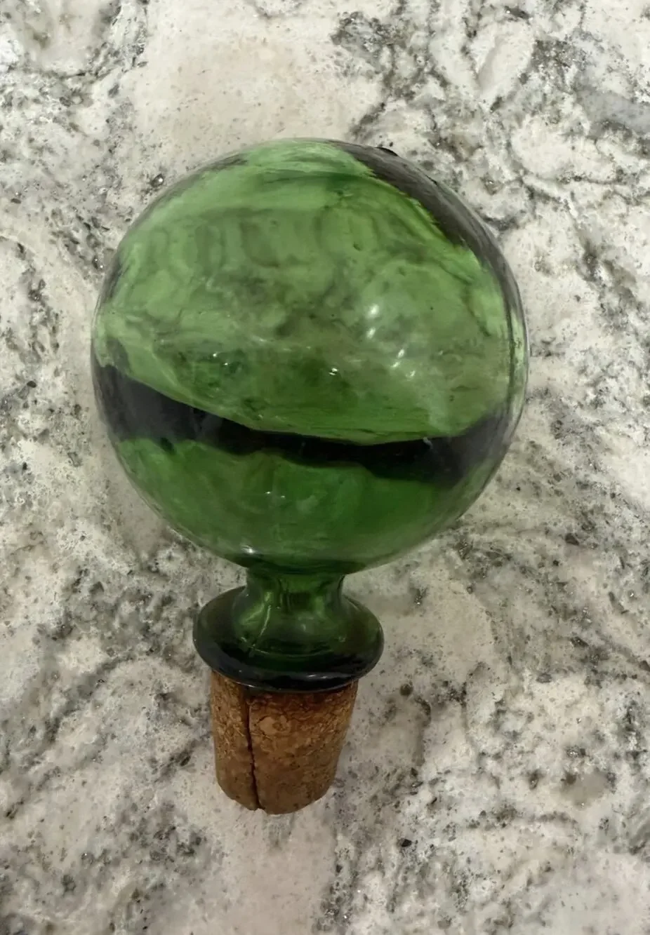 Vintage Hand Blown Emerald Green Glass Ball Decanter Stopper Replacement w/ Cork